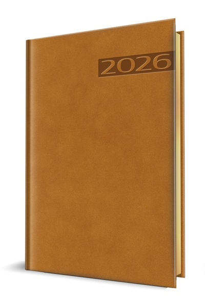 Herlitz Diář 2026, formát A5, kožené desky, Deluxe Teano, hnědý, zlacené hrany