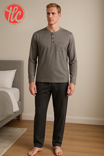 gd goldoremi 28301 Чоловічий 4 сезони Комфортний бавовняний супрем тканина Довгорукавий піжамний комплект