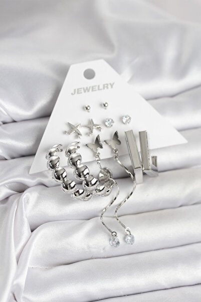 Mustran Silver Color Brass 6 Piece Women's Earring Set