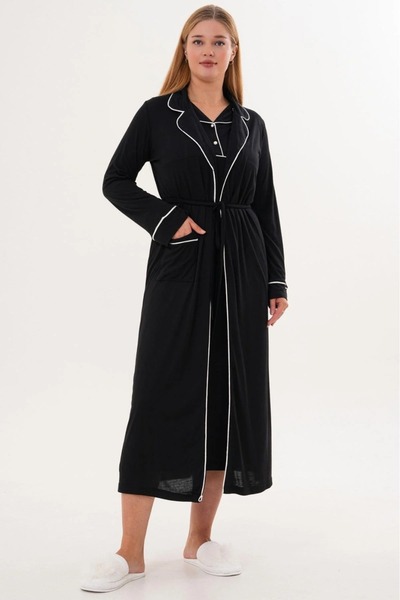 Lohussa Set de cămașă de noapte pentru femei însărcinate, cu guler șal negru,...