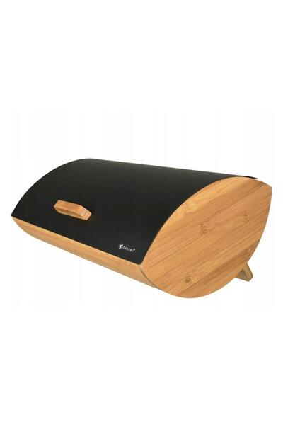 KASSEL Bread box, made of bamboo with steel lid, black,