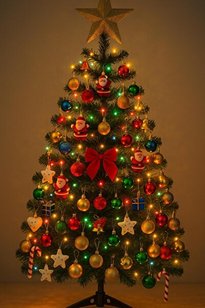 klbk Gold Yıldızlı Tam 102 Parça Süsle Hazır 180 cm Palmiye Yılbaşı Ağacı – Işıltılı Yeni Yıl Dekoru