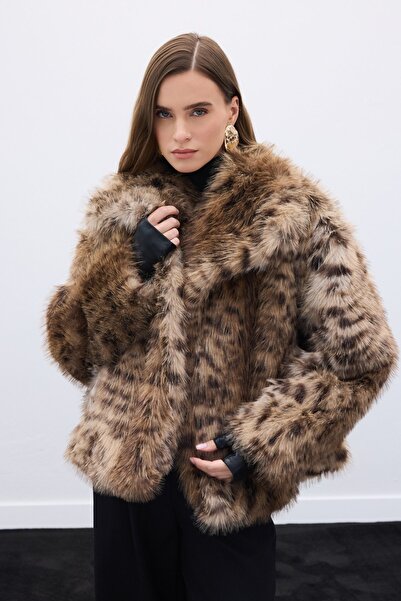 Sateen Leopar Desenli Kürk - Leopar