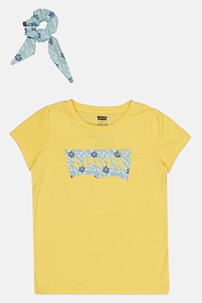 Levi's Kids Girl Brand Logo Short Sleeve T-Shirt With Hairband, Yellow