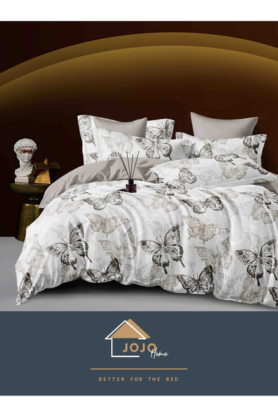 JOJO HOME Bed linen set, fine cotton, 6 pieces, 230x240cm, Butterflies Grey