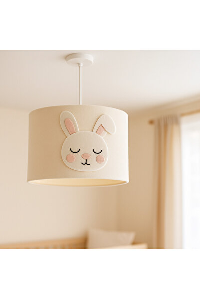 SefDen Lazer Kesim Atölyesi Kız Bebek Odası Keçe Tavşan Figürlü Silindir Avize | El Yapımı Çocuk Odası Dekor