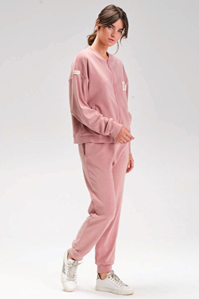 Zeyland Γυναικείο κοστούμι αθλητικής φόρμας με μακρυμάνικο φερμουάρ, ελαστικό πόδι, ροζ φλις C6T2N1