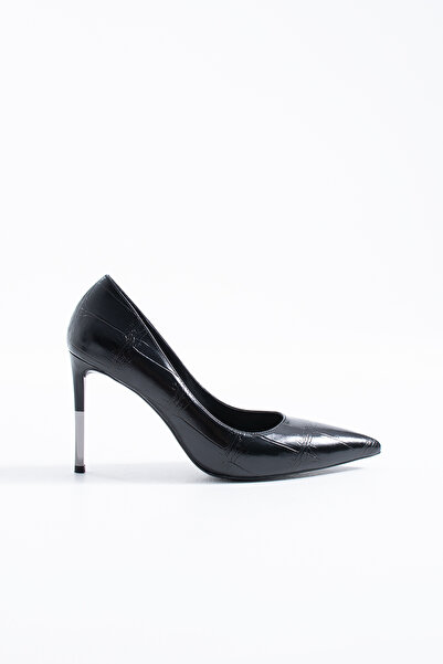 Siena Shoes حذاء أماندا نسائي بكعب ستيليتو يومي باللون الأسود من جلد التمساح