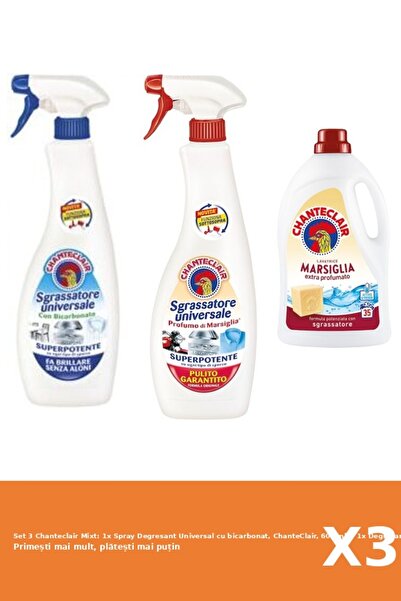 Chanteclair Set 3 Mixt: 1x Spray Degresant Universal cu bicarbonat, ChanteClair, 600 ml + 1x Degresa