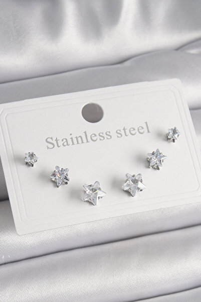 Mustran 316L Steel Silver Color Zircon Stone Star Model Women's Earring Set