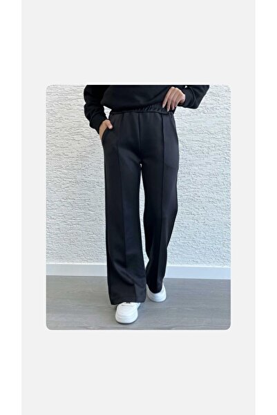 DEMOİSELLE Women's Front piped Elastic Waist Scuba Trousers