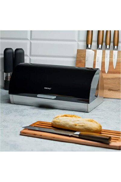 Kinghoff Bread storage box, made of bamboo, black, 36 x 21 x 17 cm,