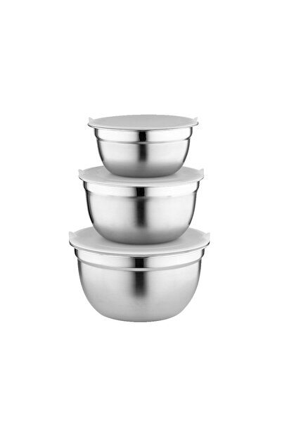Florentyna Set of 3 kitchen bowls with stainless steel lid, 14/16/18 cm, 6 pi...