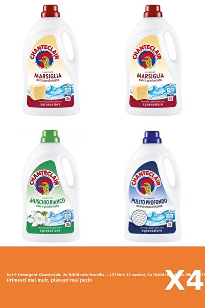 Chanteclair Set 4 Detergent Chanteclair, 2x lichid rufe Marsilia, , 1575ml, 35 spalari, 1x lichid rufe Mosc Alb,