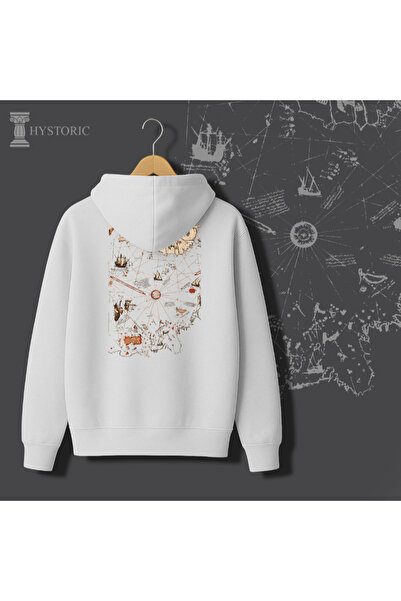 Hystoric Wear Piri Reis Map Back Printed Hooded Sweatshirt