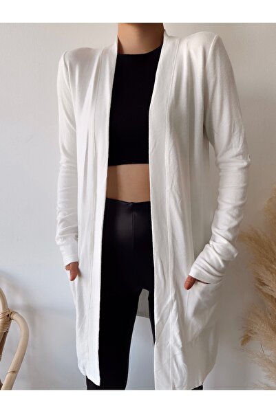 LACHT Women's Ecru Long Pocket Cardigan