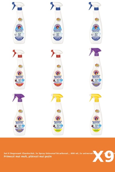 Chanteclair Set 9 Degresant Chanteclair, 3x Spray Universal bicarbonat, , 600 ml, 2x universal Marsilia , 600 ml
