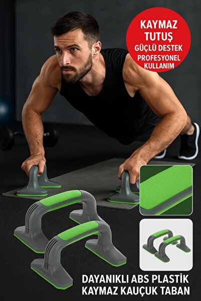 TOYFEST Yeşil Kaymaz Tabanlı Push-Up Standı – Ev ve Salon Kullanımına Uygun G...