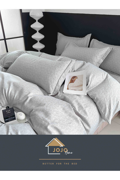 JOJO HOME Bed linen set, fine cotton, 6 pieces, 230x240cm, Grey with rose pattern