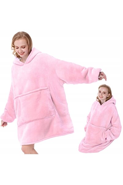 zola Hooded blanket sweatshirt with sleeves, warm and fluffy, spacious pocket, pink