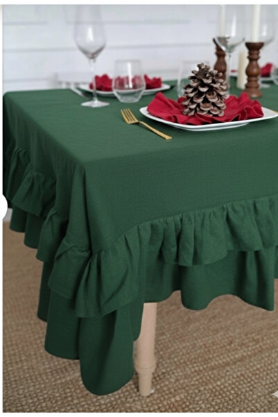 eyma home Duck Linen Ruffled Tablecloth (Stain-Resistant)