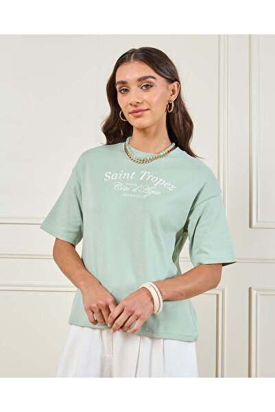 REDTAG تي شيرت نسائي مطبوع باللون النعناع