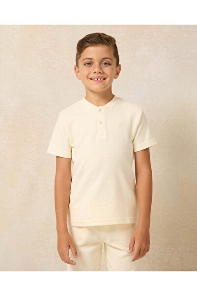 REDTAG Boys Cream Plain T-Shirt