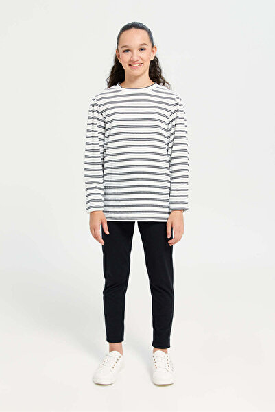 REDTAG Senior Girls Black And White Striped T-Shirt