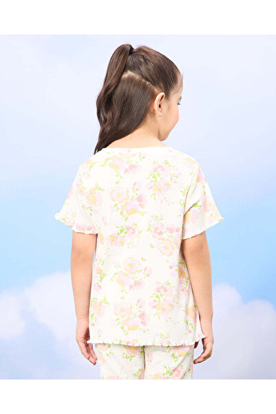 REDTAG Girls Peach Allover Print T-Shirt