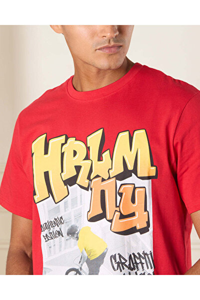 REDTAG Men Red Graphic T-Shirt