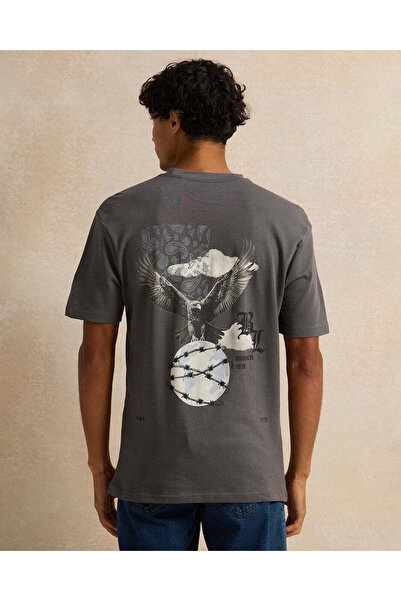 REDTAG Men Grey Printed T-Shirt