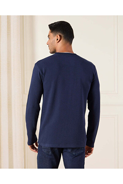 REDTAG Men Navy Ottoman T-Shirt