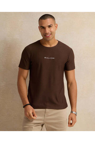 REDTAG Men Brown Jacquard T-Shirt