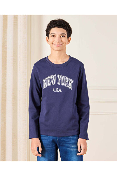 REDTAG Senior Boys Navy Printed T-Shirt