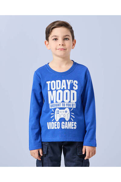 REDTAG Boys Blue Printed T-Shirt