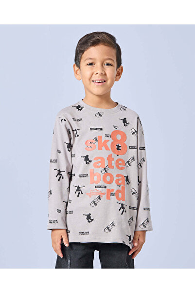 REDTAG Boys Grey Printed T-Shirt