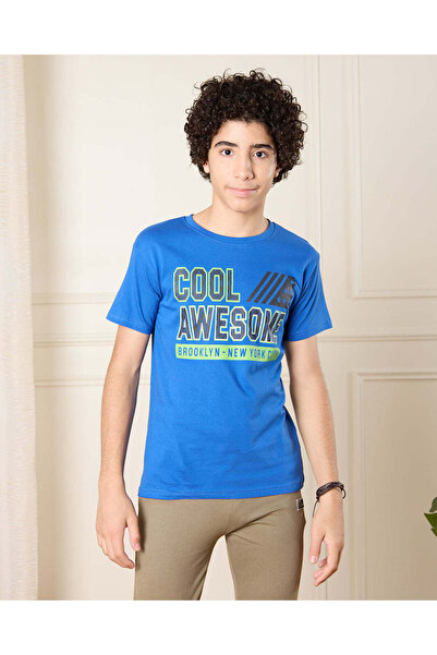 REDTAG تي شيرت أزرق مطبوع عليه بروكلين للأولاد الكبار