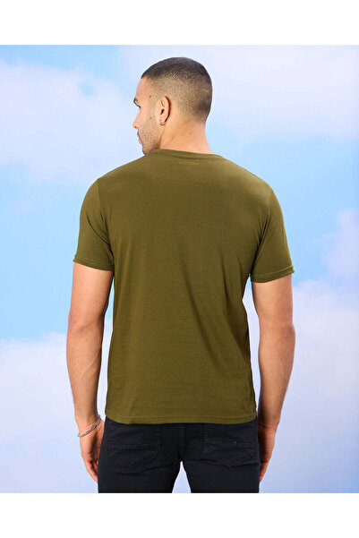 REDTAG Men Olive Basic Solid T-Shirt