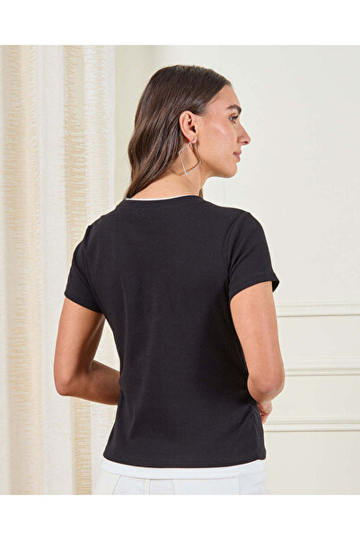 REDTAG Women Black Interlock T-Shirt
