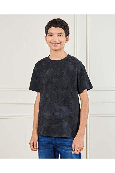 REDTAG تي شيرت مطبوع باللون الفحمي للأولاد الكبار