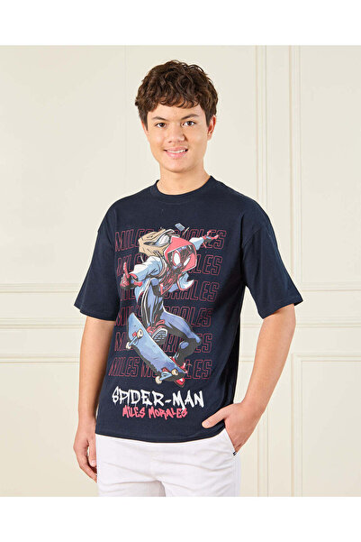 REDTAG تي شيرت سبايدرمان أزرق داكن مطبوع عليه صورة سبايدرمان للأولاد الكبار