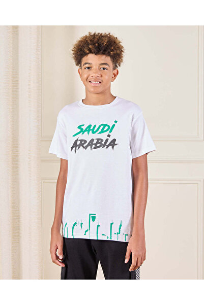 REDTAG Senior Boys White KSA Printed T-Shirt