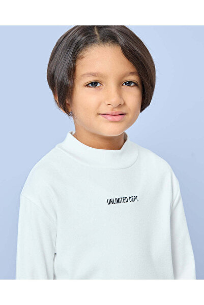 REDTAG Boys White Turtle Neck Long Sleeve T-Shirt