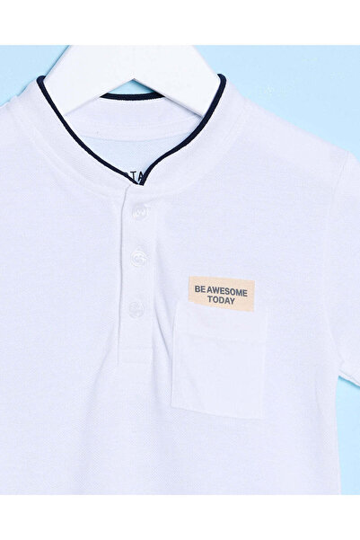 REDTAG Infant Boys White Mandarin Pique Polo T-Shirt