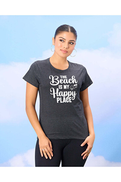 REDTAG Women Charcoal Basic Printed T-shirt