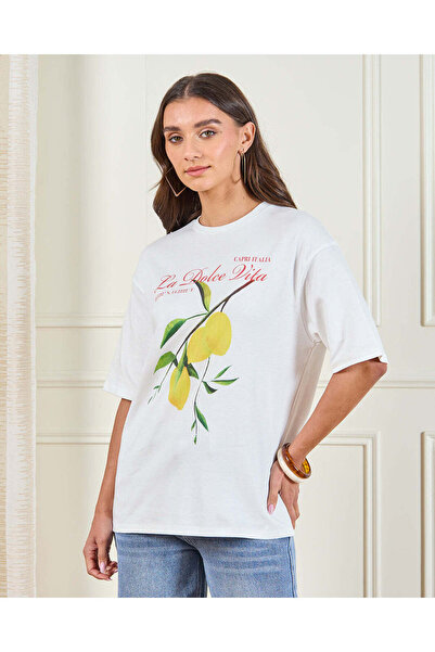 REDTAG تي شيرت نسائي أبيض مطبوع