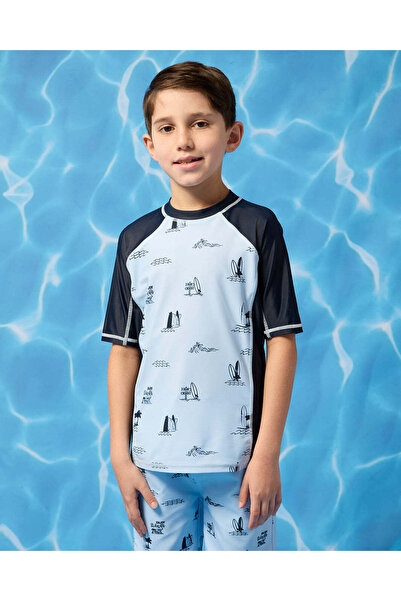 REDTAG Boys Blue Surf Beach Rash Guard Swimwear T-Shirt