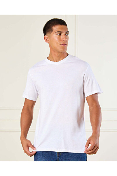 REDTAG تي شيرت رجالي سادة أبيض اللون