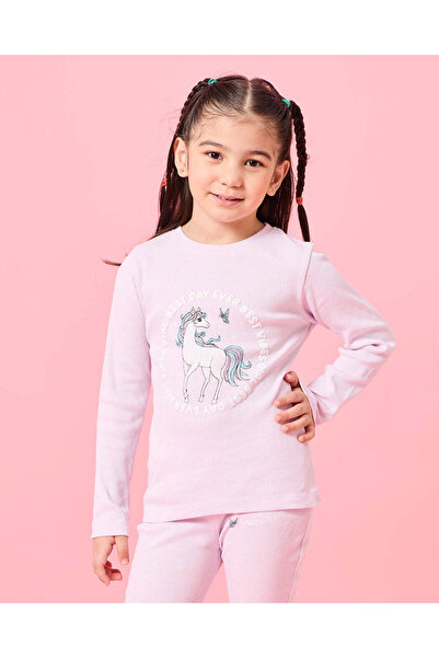 REDTAG Girls Pink Placement Print Rib T-Shirt