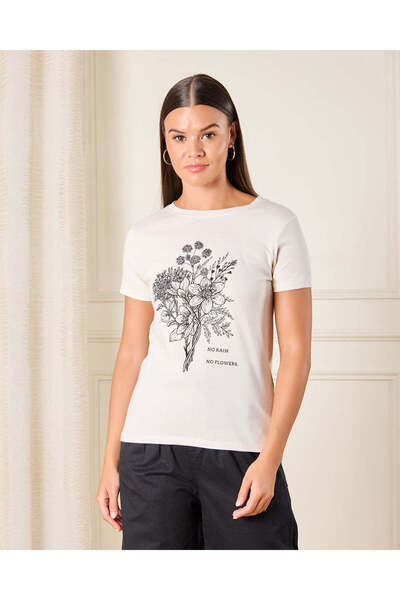 REDTAG تي شيرت نسائي بطبعة زهور أرجوانية